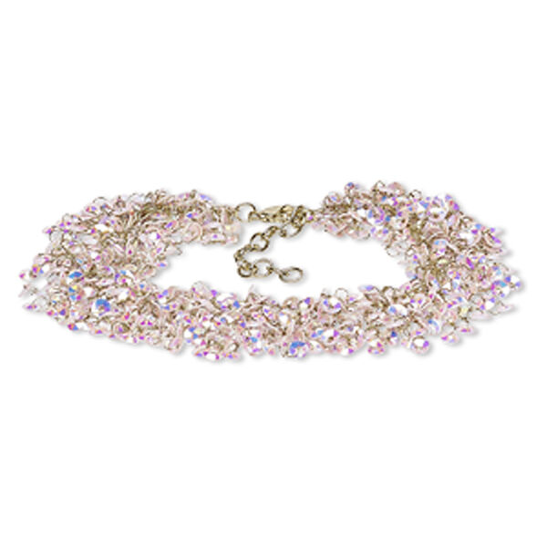 Bracelet, acrylic sequin with gold-finished brass and steel, beige AB, 20mm wide with 4mm round, 7-1/2 inches with 1-1/2 inch extender chain and lobster claw clasp. Sold individually. image number 0