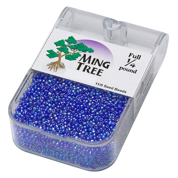 Seed bead, Ming Tree™, glass, pkg/1/4 pound, #11 round, translucent rainbow cobalt blue. image number 0