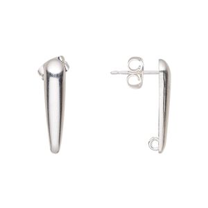 Earstud 1pkg10 silver-plated, 20x4.5mm half-dome long teardrop / hidden open loop / earnuts, brass 5 pair