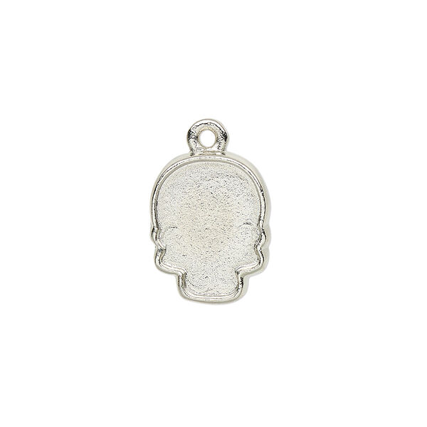 Charm, imitation rhodium-plated "pewter" (zinc-based alloy), 16x13mm skull with 14x10.5mm flat back skull glue-in setting. Sold individually. image number 0
