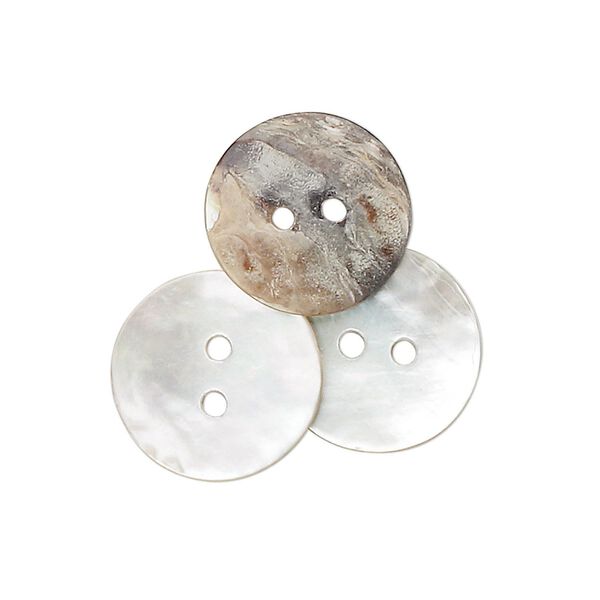 Button, mussel shell (natural), 15mm round, Mohs hardness 3-1/2. Sold per pkg of 50. image number 0
