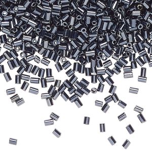 Bugle bead glass 1pk #1 round tube, 50 gram opaque black-hematite