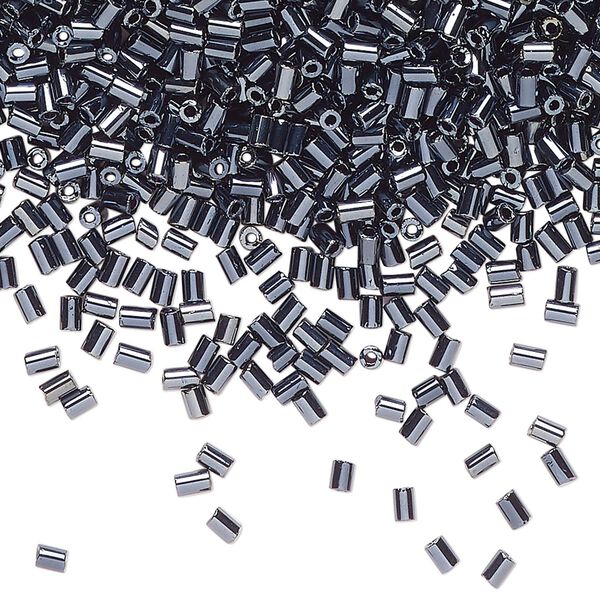Bugle bead glass 1pk #1 round tube, 50 gram opaque black-hematite image number 0