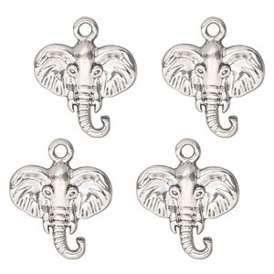 Charm, antique silver-finished "pewter" (zinc-based alloy) , 17mm single-sided elephant head. Sold per pkg of 4.