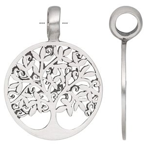 Pendant, antiqued pewter (tin-based alloy), 44x33mm single-sided round with tree of life cutout. Sold individually.