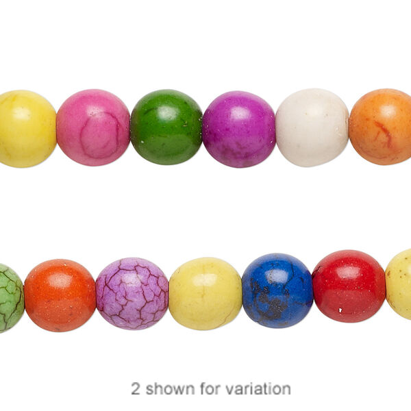 Bead, magnesite (dyed / assembled), multicolored, 8mm round, Mohs hardness 3-1/2 to 4. Sold per 15-1/2" to 16" strand. image number 0