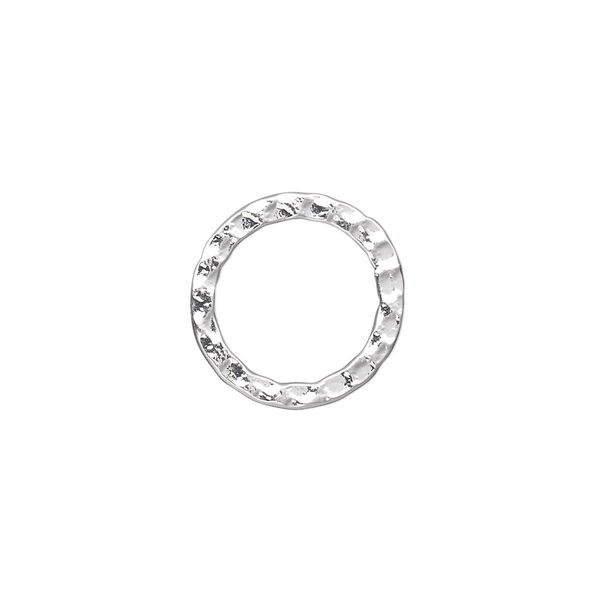 Component, silver-plated steel, 16mm double-sided hammered open round. Sold per pkg of 12. image number 0