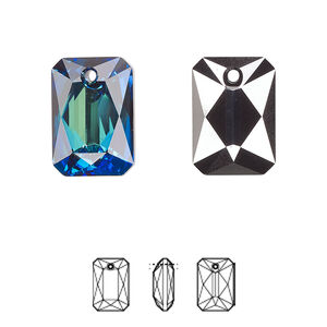Drop 24pk crystal Bermuda blue P, Swarovski&reg; 16x11.5mm pendant emerald cut 6435