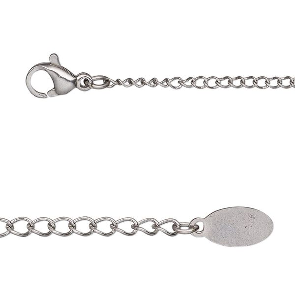 Chain, stainless steel, 1.9mm curb, 20 inches with 2-inch extender chain and lobster claw clasp. Sold individually. image number 0