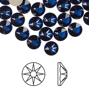 Flat back 144pk dark sapphire foil back, Swarovski® ReCreated™ 7.07-7.27mm rose round SS34 2088