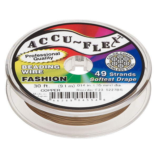Beading wire, Accu-Flex&reg;, nylon and stainless steel, copper, 49 strand, 0.014-inch diameter. Sold per 30-foot spool. image number 0