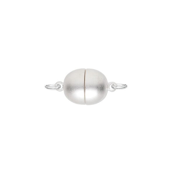 Clasp, magnetic, silver-plated brass, 10x9mm satin oval. Sold individually. image number 0