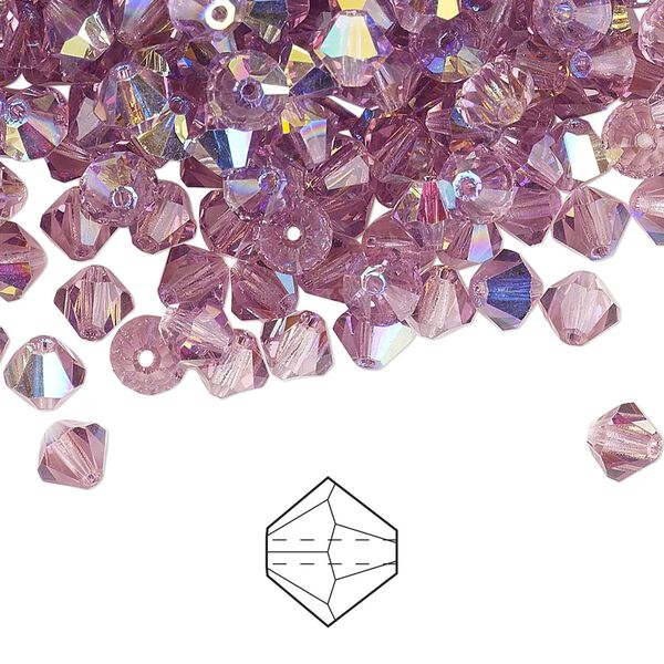 Bead 576pk light amethyst AB, Preciosa Czech crystal 5mm bicone image number 0