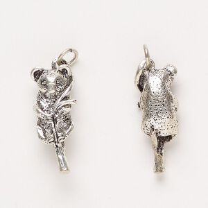 Charm, antique silver-finished "pewter" (zinc-based alloy), 23x9mm-25x10mm koala. Sold per pkg of 2.