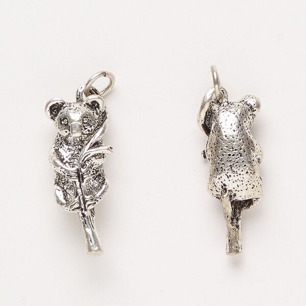 Charm, antique silver-finished "pewter" (zinc-based alloy), 23x9mm-25x10mm koala. Sold per pkg of 2. image number 0
