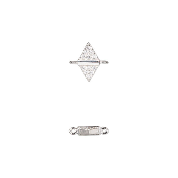 Link, sterling silver and cubic zirconia, clear, 10x5mm diamond. Sold individually. image number 0