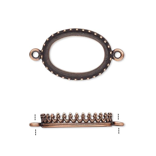 Link, JBB Findings, antique copper-plated brass, 20x14mm oval with open back and decorative trim, 18x13mm oval bezel setting. Sold per pkg of 2. image number 0