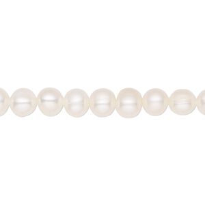 Pearl, cultured freshwater (bleached), white, 5-7mm semi-round, C- grade, Mohs hardness 2-1/2 to 4. Sold per 15-1/2" to 16" strand.