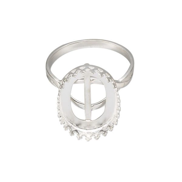 Ring, sterling silver, 19.5x14.5mm oval with 18x13mm oval cabochon bezel setting, size 9. Sold individually. image number 0