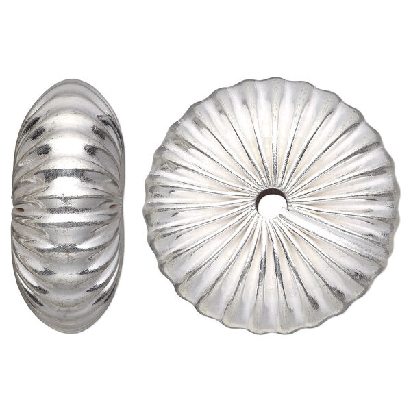 Bead, silver-plated copper, 50x21mm corrugated rondelle. Sold individually. image number 0