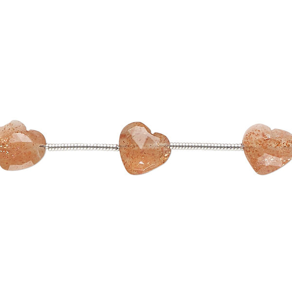 Sunstone 1pkg10, hand-cut diagonally drilled faceted puffed heart bead natural B grade, 8x8mm image number 0