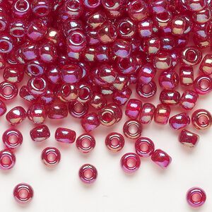 Seed bead, Miyuki, glass, pkg/250g, #6 rocaille, translucent rainbow ruby (RR-298).
