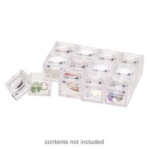 Storage box, plastic, clear and white, 1-inch square. Sold per pkg of 12.