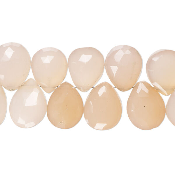 Bead, peach chalcedony (dyed), 12x9mm-14x11mm hand-cut top-drilled faceted puffed teardrop with 0.4-1.4mm hole, B- grade, Mohs hardness 6-1/2 to 7. Sold per 8-inch strand. image number 0