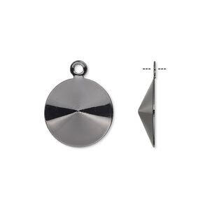 Drop, Almost Instant Jewelry®, gunmetal-finished brass, 15mm round with 14mm rivoli setting. Sold per pkg of 10.