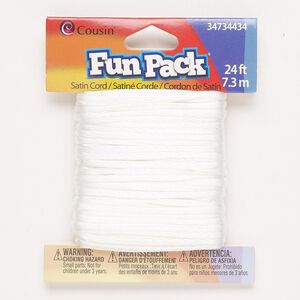 Cord, satin, white, 2mm round. Sold per 24-foot pkg.