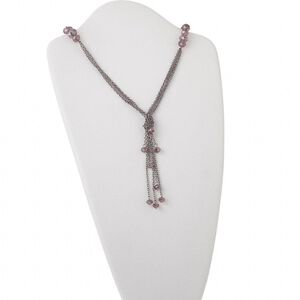 Necklace, glass and steel, black and purple, 8x6mm / 10x8mm / 12x10mm faceted rondelle, 37-inch lariat. Sold individually.