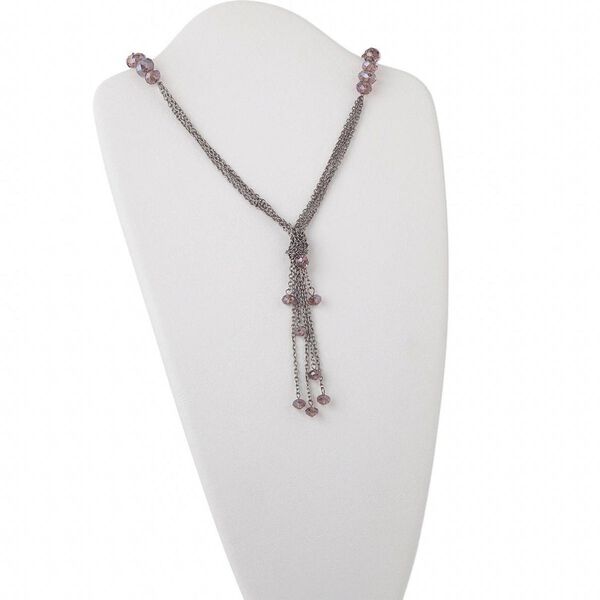 Necklace, glass and steel, black and purple, 8x6mm / 10x8mm / 12x10mm faceted rondelle, 37-inch lariat. Sold individually. image number 0