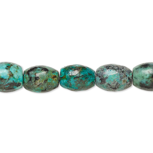 Bead, African "turquoise" (jasper) (dyed), 10x8mm oval, C grade, Mohs hardness 6-1/2 to 7. Sold per 15-1/2" to 16" strand. image number 0