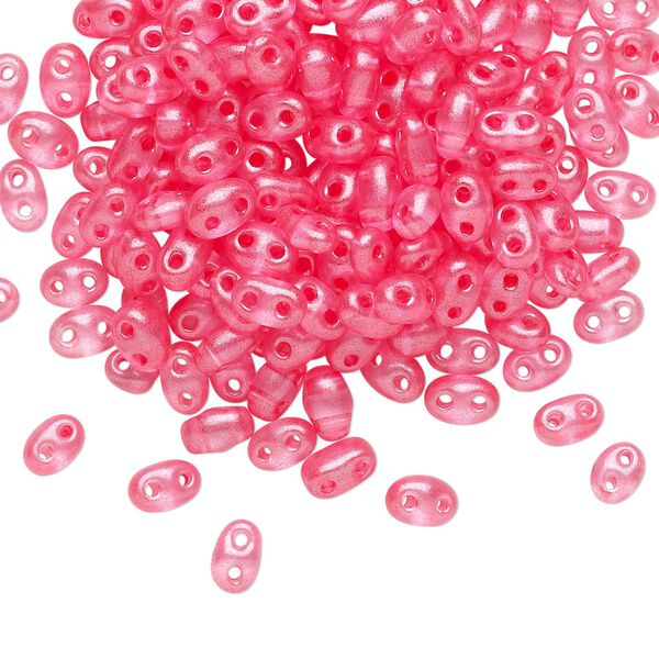 Seed bead, Preciosa Twin™ Czech glass, pkg/10g, 5x2.5mm oval, translucent rose terra pearl clear, (08398). image number 0