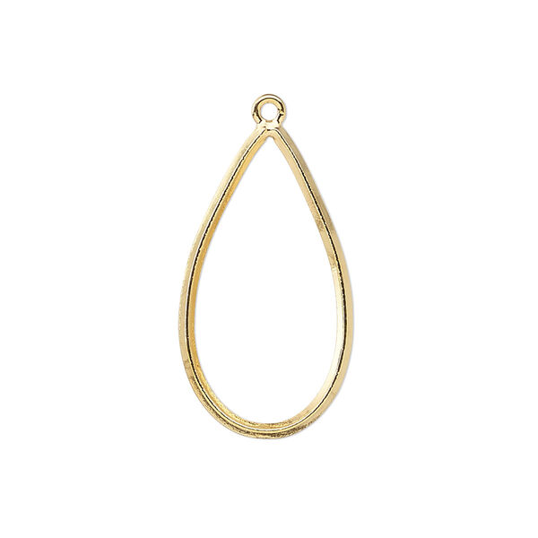 Drop, gold-plated brass, 25.5x13.5mm diamond wire open teardrop. Sold per pkg of 10. image number 0