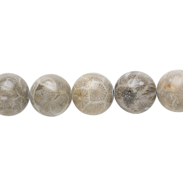 Bead, fossil coral (natural), 10mm round, Mohs hardness 6-1/2 to 7. Sold per 15-1/2" to 16" strand. image number 0