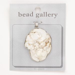 Focal "pewter" zinc-based alloy howlite 1pk 40x35mm-44x40mm freeform, silver finish natural