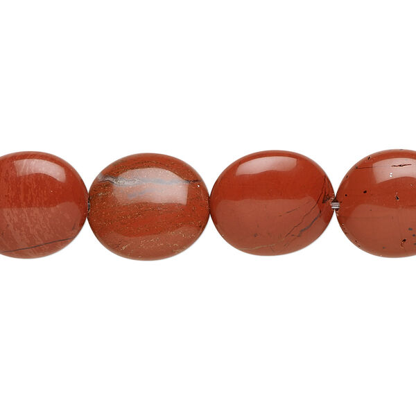 Bead, red jasper (natural), 14x12mm flat oval, B grade, Mohs hardness 6-1/2 to 7. Sold per 15-1/2" to 16" strand. image number 0