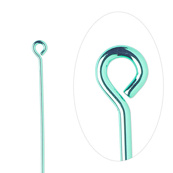 Eye pin, electro-coated brass, green, 2 inches, 21 gauge. Sold per pkg of 10. image number 0