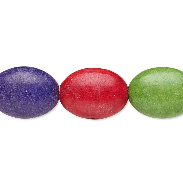 Bead, "howlite" (imitation) resin, mixed colors, 16x11mm-17x13mm puffed oval. Sold per 15-inch strand. image number 0