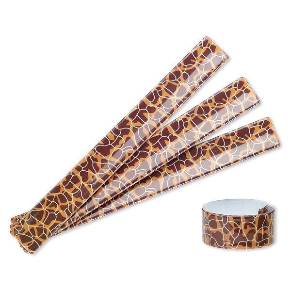 Bracelet, slap-on, plastic and steel, brown / tan / cream, 1-inch wide with giraffe print design, adjustable from 6-8 inches. Sold per pkg of 4. image number 0
