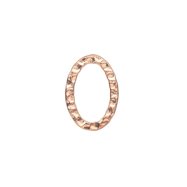 Component, copper-plated steel, 18x13mm double-sided hammered open oval. Sold per pkg of 12. image number 0