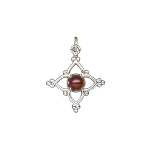 Garnet / sterling silver 1pkg1, antiqued open beaded diamond drop natural 17x17mm