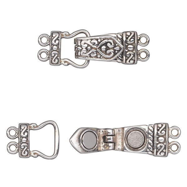 Clasp, 2-strand magnetic fold-over, antiqued sterling silver, 26x11mm single-sided fancy rectangle. Sold individually. image number 0
