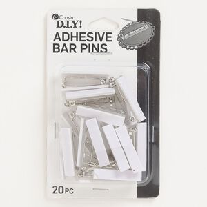 Pin back, steel and acrylic, white, 1-1/4 inch rectangle with adhesive. Sold per pkg of 20.