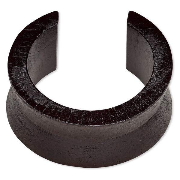 Bracelet, cuff, wood (dyed / waxed), dark brown, 34mm wide hand-carved valley band, 7-1/2 inches. Sold individually. image number 0