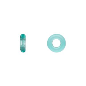 Bead, Czech pressed glass, light aqua, 9.5x3mm ring. Sold per pkg of 50.