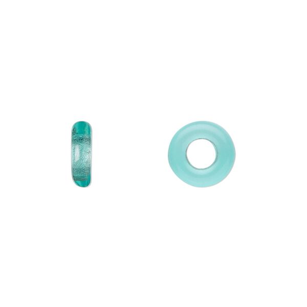 Bead, Czech pressed glass, light aqua, 9.5x3mm ring. Sold per pkg of 50. image number 0