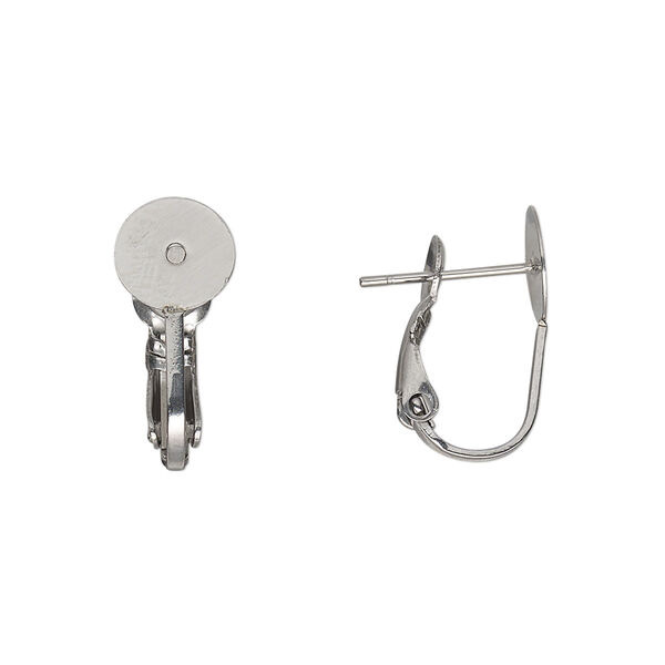 Earring, hinged post, stainless steel, 17mm with 8mm flat pad. Sold per pkg of 2 pairs. image number 0