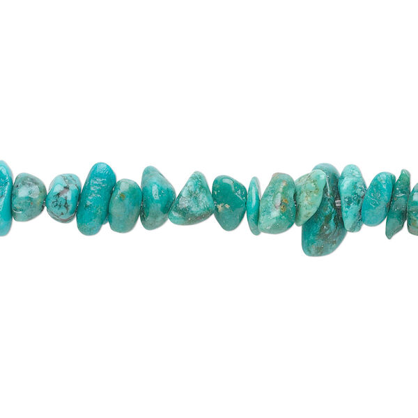 Bead, turquoise (dyed / stabilized), blue-green, small chip, Mohs hardness 5 to 6. Sold per 15-1/2 to 16-inch strand. image number 0